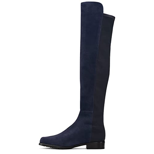 yinghesheng Damen Kniehohe Oberschenkel Hohe Boots Low Heel Casual Overknee Chelsea Stiefel Wildleders Gerade Lange Halblange Stiefel Knee High Long Riding Winterstiefel,Blau,42 EU von yinghesheng