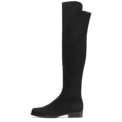 yinghesheng Damen Kniehohe Oberschenkel Hohe Boots Low Heel Casual Overknee Chelsea Stiefel Wildleders Gerade Lange Halblange Stiefel Knee High Long Riding Winterstiefel,Schwarz,44 EU von yinghesheng