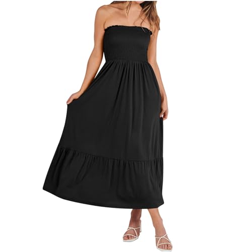 Bandeau Kleid Damen Sommer Lang Strandkleid Sexy Trägerlos Sommerkleid Off Shoulder Partykleid Rückenfrei Boho Kleid A Linie High Waist Cocktailkleid von yiouyisheng