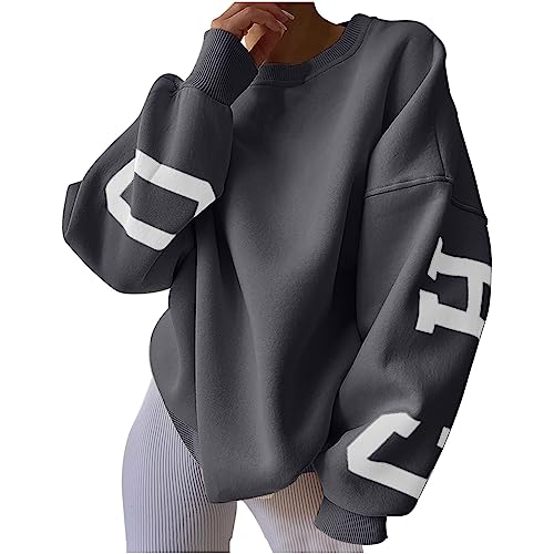 Damen Sweatshirt Chicago Buchstaben Druck Langarm Rundhals Oversize Pullover Warm Pulli Oversized Casual Bequem Teenager Mädchen Sportbekleidung Sweater Oberteile Tops Angebote Sale Deal Geschenke von yiouyisheng