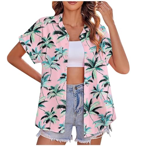 Hawaii Hemd Damen Kurzarm Hawaiihemd Sommer Hawaii Bluse Strand Funky Hawaiibluse Fronttasche Party Hawaii Hemden Frauen Hawaii Outfit Damen Hawaii-Print Casual Hemdbluse Shirt Tops von yiouyisheng