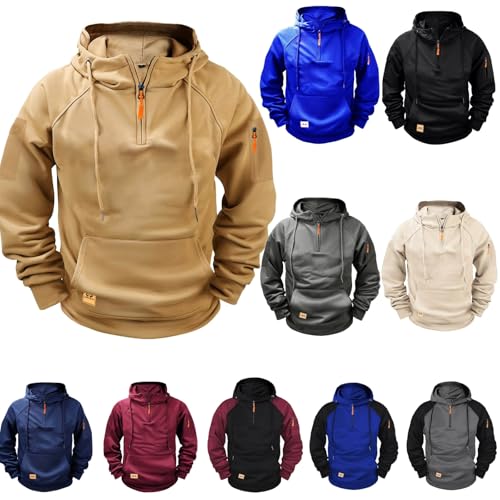 Herren Pullover Trendiges Einfarbiges Hoody Weich Bequeme Sportjacke Klassische Jogging Hoodie mit Half Zip und Kordelzug GroßE GrößEn Fleecejacke mit Ärmeltaschen Übergangsjacke im Streetwear-Style von yiouyisheng