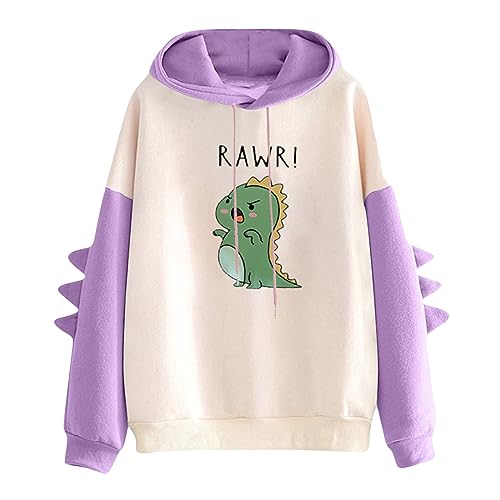 Kapuzenpullover Damen Hoodie Dinosaurier Kawaii Pullover Cute Dino Kapuzenpulli Pulli Freizeit Sport Langarm Oberteile Sweatshirt mit Kapuze Herbst Winter Mädchen von yiouyisheng