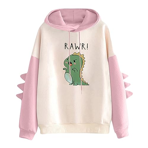 Kapuzenpullover Damen Hoodie Dinosaurier Kawaii Pullover Cute Dino Kapuzenpulli Pulli Freizeit Sport Langarm Oberteile Sweatshirt mit Kapuze Herbst Winter Mädchen von yiouyisheng