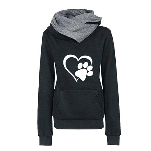 Kapuzenpullover Damen Oberteile Sportlich Lässig Langarm Sweatshirt mit Kapuze, Hundepfote Herz Motiv, Hoodie Langarmshirt Kapuzen-Sweatshirt Pullover Freizeit Sport Angebote Sale Deal Geschenke von yiouyisheng