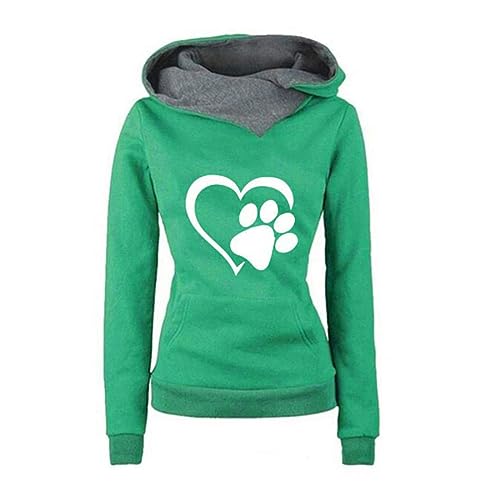 Kapuzenpullover Damen Oberteile Sportlich Lässig Langarm Sweatshirt mit Kapuze, Hundepfote Herz Motiv, Hoodie Langarmshirt Kapuzen-Sweatshirt Pullover Freizeit Sport Angebote Sale Deal Geschenke von yiouyisheng