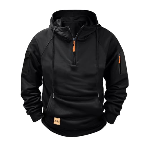 Kapuzenpullover Herren Warme Mode Travel Sweatshirt with Pockets Winter Herbst Kleidung Regular Fit Langarmshirt mit Reißverschluss und Drawstring Freizeit Kapuzenshirt Half Zip Hoodie Gym Oberteil von yiouyisheng