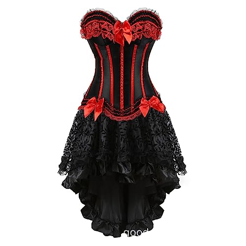 Korsett Kleid Damen Rock Set Vollbrust Corsage Spitze Schleife Schnürung Vintage Mittelalter Kleidung Hofball Halloween Karneval Fasching Cosplay Kostüm von yiouyisheng