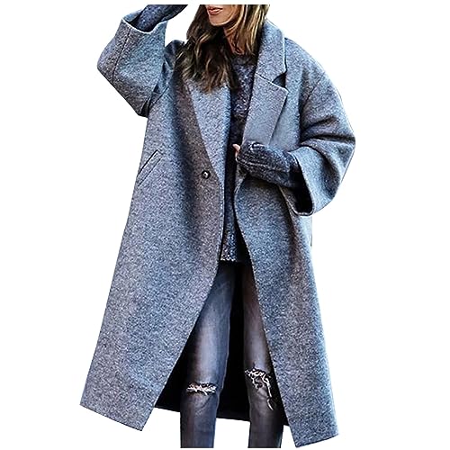 Mantel Damen Lang Wollmantel Herbst Winter Trenchcoat Elegant Pendler Revers Wintermantel Lose Tweed Jacke Übergangsmantel Frauen Cardigan Damenmantel ohne Gürtel Meine Bestellungen Anzeigen von yiouyisheng