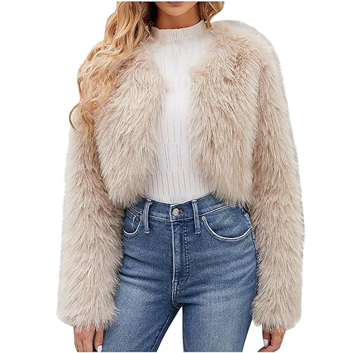 Pelzjacke Damen Kunstpelz Felljacke Kurz Langarm Cardigan Open Front Jacke Festlich Hochzeit Bolero Boleros Bolerojacke Shrug Schulterjacke Party Streetwear Beste Freundin Geschenke von yiouyisheng