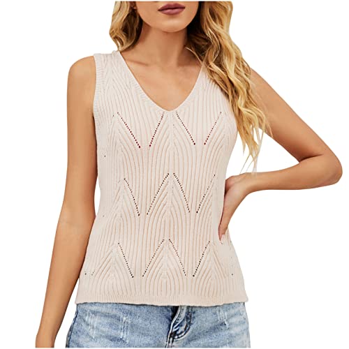 Stricktop Damen Ärmellos Leibchen Sommer V-Ausschnitt Casual Loose Tank Top, Ärmellose Stricken Sommertop Oberteile Tanktops Frauen Strickoberteil von yiouyisheng