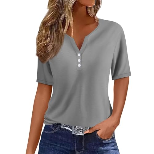 Summer Tops for Women 2024 Vacation Trendy V Neck Boho Short Sleeve Shirts Casual Loose Comfy Tunic Clothes von yiouyisheng