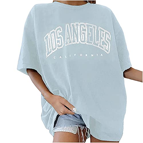 T-Shirt Damen Oversized Mode Los Angeles Grafik Rundhals Kurzarm Sommer Oberteile LA Vintage Drucken Bluse Streetwear Sport Oberteile Vintage Sweatshirt Pullover Teenager Mädchen Tunika Lang Tops von yiouyisheng