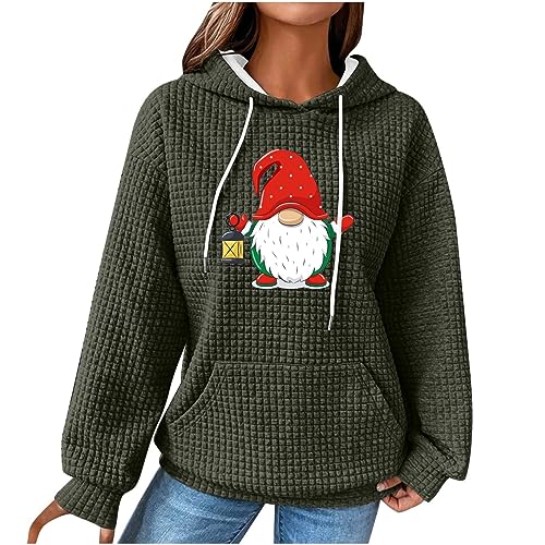 yiouyisheng Weihnachtspullover Damen Hoody Weihnachten Teenager Mädchen Kapuzenpullover Wichtel Zwerg Gnom Christmas Pullover Waffel-Sweatshirt mit Kapuze, Taschen und Kordelzug von yiouyisheng