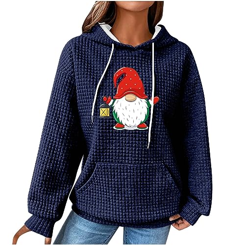 yiouyisheng Weihnachtspullover Damen Hoody Weihnachten Teenager Mädchen Kapuzenpullover Wichtel Zwerg Gnom Christmas Pullover Waffel-Sweatshirt mit Kapuze, Taschen und Kordelzug von yiouyisheng