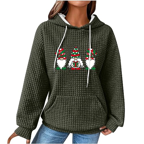 yiouyisheng Weihnachtspullover Damen Hoody Weihnachten Teenager Mädchen Kapuzenpullover Wichtel Zwerg Gnom Christmas Pullover Waffel-Sweatshirt mit Kapuze, Taschen und Kordelzug von yiouyisheng