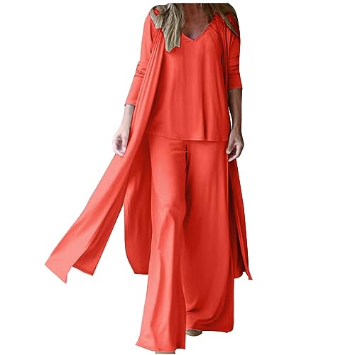yiouyisheng 3 Teiler Damen Outfit, Oberteil mit V-Ausschnitt + Hose mit weitem Bein + Lange Jacke, Einfarbig, Hausanzug Damen Frühling Sommer Freizeitanzug Streetwear yiouyisheng 3 Teiler Damen Outfit, Oberteil mit V-Ausschnitt + Hose mit weitem Bein + Lange Jacke, Einfarbig, Hausanzug Damen Frühling Sommer Freizeitanzug Streetwear von yiouyisheng