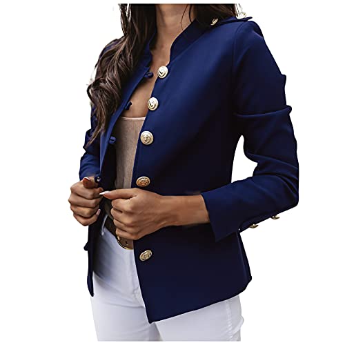 yiouyisheng Blazer Damen Slim Fit kurz Einfarbig Langarm Geknöpfte Jacke Suit Kurzmantel, Damen Blazer Damenjacke Military Knöpfe Urban Streetwear Langarmshirt Cardigan Strickjacke Übergangsjacke von yiouyisheng