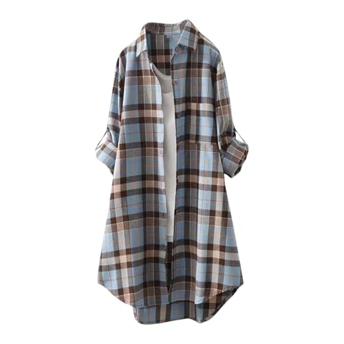 yiouyisheng Bluse Lang Damen Longbluse Damen Lang Hemd Langarm Oversize Bluse Elegant Longshirt Knöpfen Hemdbluse Langarmshirt Lose Blusenshirt Casual Locker Oberteile Damenblusen Große Größen von yiouyisheng