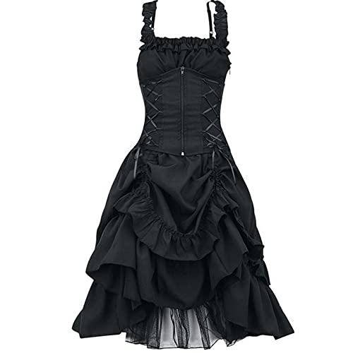 yiouyisheng Dame Ballkleid Frauen Reißverschluss schnürt Sich Oben Korsett Kleid Gothic Corsagenkleid Ärmelloses Korsett Spitenkleid Plissiertes bauschiges Kleid Partykleid Schwarz Marine Grün von yiouyisheng