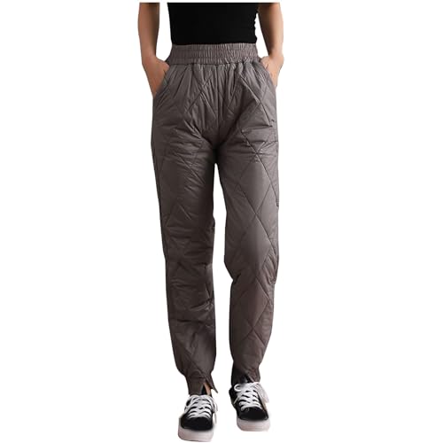 yiouyisheng Damen Daunenhosen Warme Winterhosen Hohe Taille Gesteppte Hosen Taschen Herbst und Winter Lose Freizeithosen Einfarbig Jogginghose Sweathose mit Bündchen von yiouyisheng