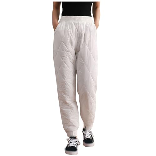 yiouyisheng Damen Daunenhosen Warme Winterhosen Hohe Taille Gesteppte Hosen Taschen Herbst und Winter Lose Freizeithosen Einfarbig Jogginghose Sweathose mit Bündchen von yiouyisheng