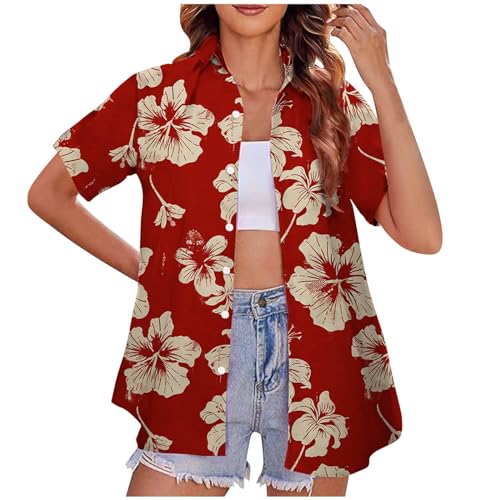 yiouyisheng Damen Hawaii Bluse Kurzarm Hawaiibluse Funky Hawaiihemd Tropic Print Hemdbluse Sommerhemd Kurzarmhemd Strandhemd Freizeithemd Aloha Shirt Party Outfit Hemden Oberteile von yiouyisheng