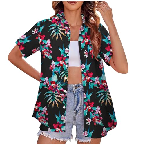 yiouyisheng Damen Hawaii Bluse Kurzarm Hawaiibluse Funky Hawaiihemd Tropic Print Hemdbluse Sommerhemd Kurzarmhemd Strandhemd Freizeithemd Aloha Shirt Party Outfit Hemden Oberteile von yiouyisheng
