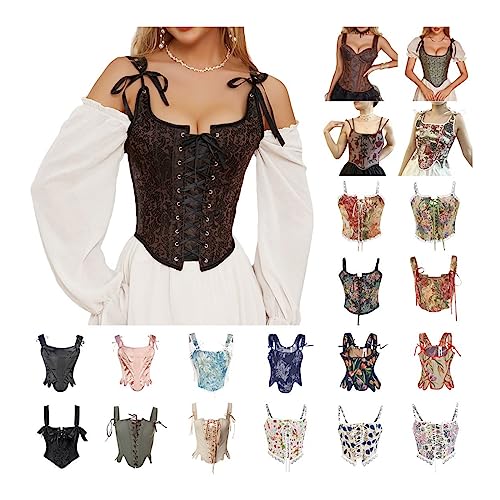 yiouyisheng Damen Korsett Mittelalter Vintage Corset Schnürung Corsage Hof Mieder Bustier Blumenmuster Shapewear Damen Body Shaper Zubehör für Abendkleider Taillenkorsett von yiouyisheng