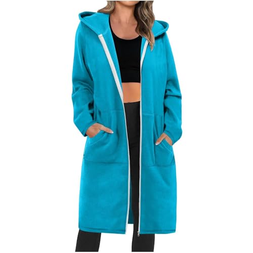 yiouyisheng Damen Sweatjacke Lang Winterjacke mit Kapuze Hoodie Jacke Oversize Reißverschluss Kapuzenjacke Langarm Mantel Longjacke Sweatmantel Kapuzenpullover Übergangsjacke Herbstjacke mit Taschen von yiouyisheng