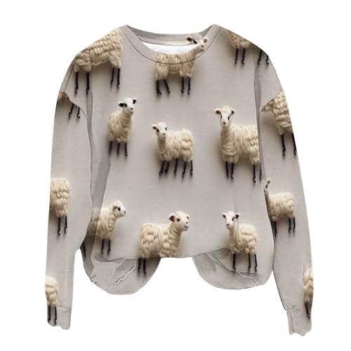 yiouyisheng Damen-Sweatshirt mit 3D-Druck Schaf/Schwein/Blume/Herz-Motiven, Pullover Damen Herbst Winter Oberteile Mädchen Langarm Rundhals Pulli Langarmshirt Streetwear von yiouyisheng