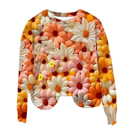 yiouyisheng Damen-Sweatshirt mit 3D-Druck Schaf/Schwein/Blume/Herz-Motiven, Pullover Damen Herbst Winter Oberteile Mädchen Langarm Rundhals Pulli Langarmshirt Streetwear von yiouyisheng