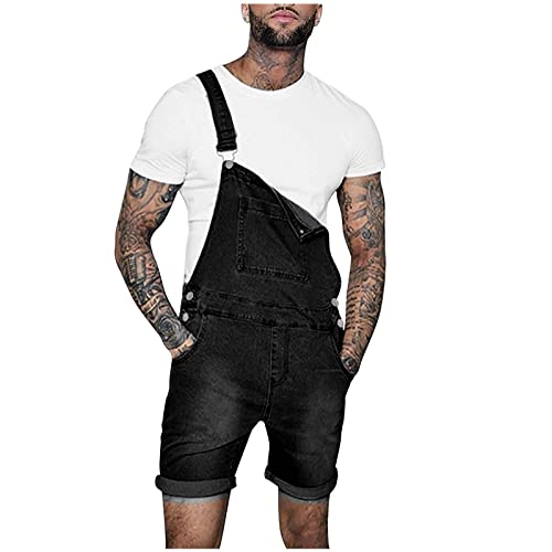 yiouyisheng Denim Latzhose Herren Arbeitshose Kurz Jeans Overall Shorts Jeanshose Männer Kurze Hosen Cargo Jumpsuit Strampler Overalls Arbeitslatzhosen Freizeithose Streetwear von yiouyisheng