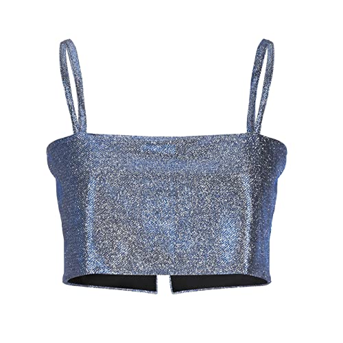 yiouyisheng Glitzer Top Damen Party Bauchfrei Pailletten Oberteil Damen Kurz Tube Top Crop Top Ärmelloses Top Spaghetti Camisole Marineblau Silber Grün Gelb von yiouyisheng