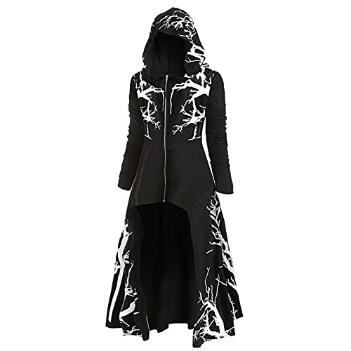 yiouyisheng Gothic Kleid Damen Renaissance Kostüm Robe mit Reißverschluss Mittelalter Kleid mit Kapuze Langarm Retro Cosplay Halloween Karneval Vintage Plus Size Kleid von yiouyisheng