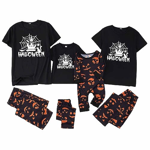 Halloween Familie Schlafanzug Eltern-Kind Set Glow-in-The-Dark Homewear Pyjama Set Spinnennetz Schlafshirt Kürbis Pyjamahose Halloween Kostüm von yiouyisheng