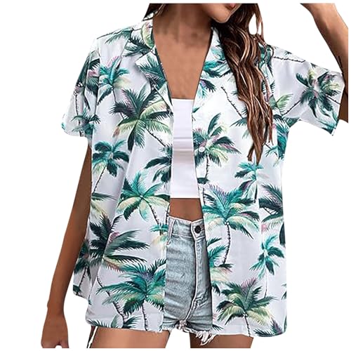 yiouyisheng Hawaii Kostüm Damen Sommerhemd Kurzarm Hawaiihemd Button Down Hawaiibluse Funky Hawaii Hemd Kurzarmhemd Party Bluse Strandhemd Freizeithemd Hawaii Hemden Tropic Print Aloha Shirt von yiouyisheng