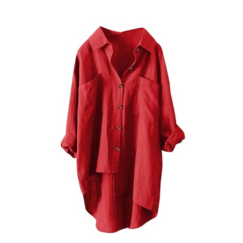 yiouyisheng Hemdbluse Damen Longbluse Damen Lang Hemd Langarm Oversize Bluse Elegant Longshirt Knöpfen Hemdbluse Langarmshirt Lose Blusenshirt Casual Locker Oberteile Damenblusen Große Größen von yiouyisheng