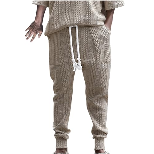 yiouyisheng Herren Freizeithose lose Jacquard-Strick Sporthose mit Kordelzug, Hosen Herren Herbst Winter Sweatpants Männer Jogginghose Streetwear Sweathose mit Bündchen von yiouyisheng