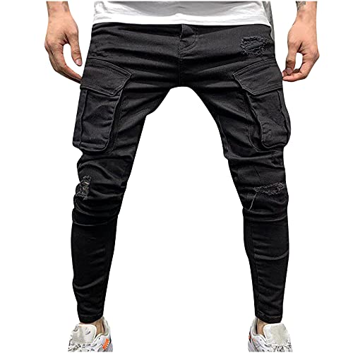 yiouyisheng Herren Jeans Slim fit, Herren Skinny-Jeans mit Rissen Denim Herrenjeans Jeans Casual Reißverschluss Enge Jeans Jeanshose, Herren Cargo Hose mit Mehreren Taschen von yiouyisheng