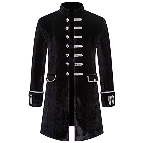 yiouyisheng Herren Steampunk Frack Mantel Gehrock Vintage Samt Smoking Uniform Stehkragen Jacke Herrenfrack Halloween Karneval Kostüme Cosplay Party Faschingskostüme Männer von yiouyisheng