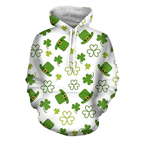 yiouyisheng Herren Sweatshirt St. Patricks Day Hoodie Klee Leprechaun Hut Druck Kapuzenpullover St Patricks Day Pullover Männer Irish Hoodie Grün Festliche Oberteile von yiouyisheng