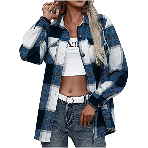 yiouyisheng Jacke Damen Frühling Herbst Wollmantel Damen Kariert Hemd Jacke Wintermantel Frauen Revers Button Up Taschen Langarm Hemd Bluse Mantel Jacke Outwear Rot Khaki Schwarz von yiouyisheng