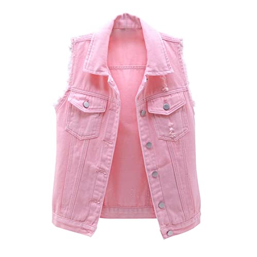 yiouyisheng Jeansweste Damen Ärmellos Kurz Weste Frühling Herbst Jeansjacke Einfarbig Kurze Damen-Westen mit Knopfleiste und Brusttasche, Schwarz Rosa Weiß Lila Gelb von yiouyisheng