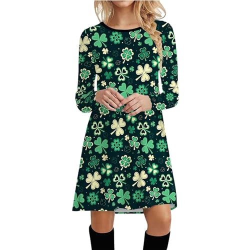 yiouyisheng Kleid Damen St. Patrick's Day Kleider Grün Kleeblatt Print Partykleider Langarm Freizeitkleider Mädchen Frühling Kleider Festlich Irland St. Patricks Day Faschingskostüme Damen von yiouyisheng