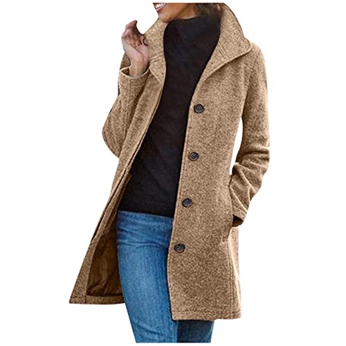 yiouyisheng Mantel Damen Elegant Mantel Damen Lang Wollmantel Herbst Winter Trenchcoat Elegant Pendler Revers Wintermantel Lose Tweed Jacke Übergangsmantel Frauen Cardigan Damenmantel von yiouyisheng