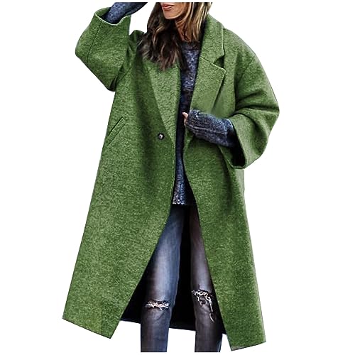 Mantel Damen Lang Wollmantel Herbst Winter Trenchcoat Elegant Pendler Revers Wintermantel Lose Tweed Jacke Übergangsmantel Frauen Cardigan Damenmantel ohne Gürtel Beste Freundin Geschenke von yiouyisheng