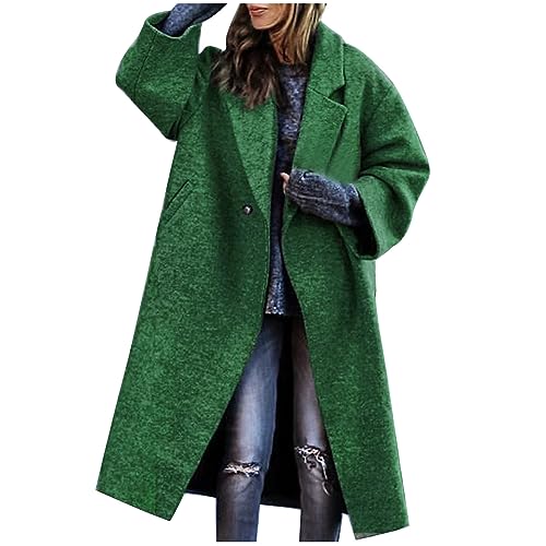 yiouyisheng Mantel Damen Lang Wollmantel Herbst Winter Trenchcoat Elegant Pendler Revers Wintermantel Lose Tweed Jacke Übergangsmantel Frauen Cardigan Damenmantel ohne Gürtel Warehouse Deal von yiouyisheng