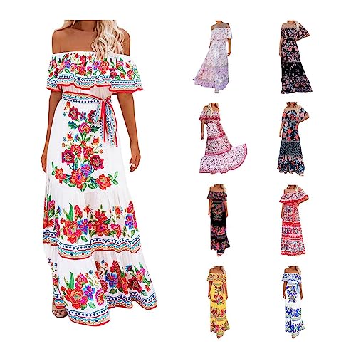 yiouyisheng Maxikleid Damen Boho Langes Kleid Sommer Sexy Bandeau Trägerloses Sommerkleid Ferienkleider Schulterfrei Rückenfrei Strandkleid Off Shoulder Urlaubskleider von yiouyisheng