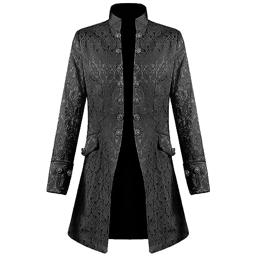 yiouyisheng Mittelalter Kleidung Herren Mantel Jacquard Steampunk Viktorianischen Renaissance Gothic Retro Vintage Jacke Stehkragen Karneval Halloween Party Cosplay Kostüm Trenchcoat von yiouyisheng